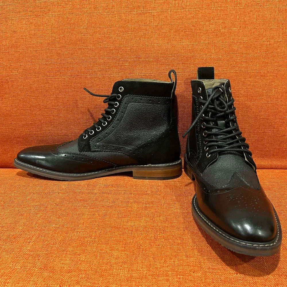 Stacy Adams Black Leather Wingtip Boots - Picture 9 of 10